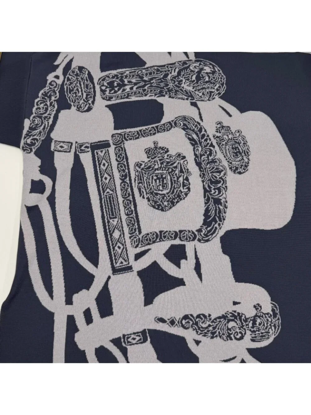 Hermes Brides de Gala Ceremonial Bridle Silk Blend Knit Navy Gray French 38